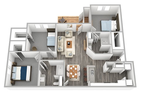 Floor plan for 3 beds, 2 baths, 1273 sqft